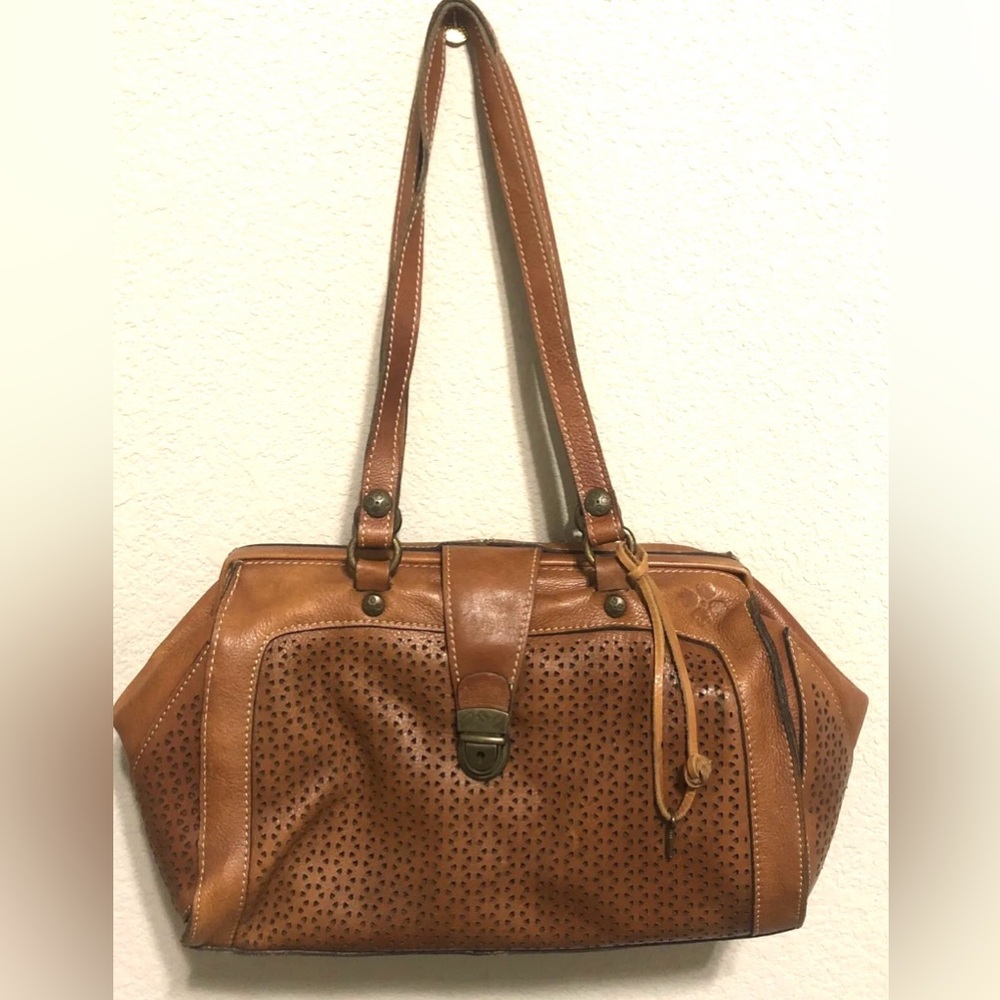 PATRICIA NASH Perforated FRAME Satchel Doctor Bag w/Lock & Key